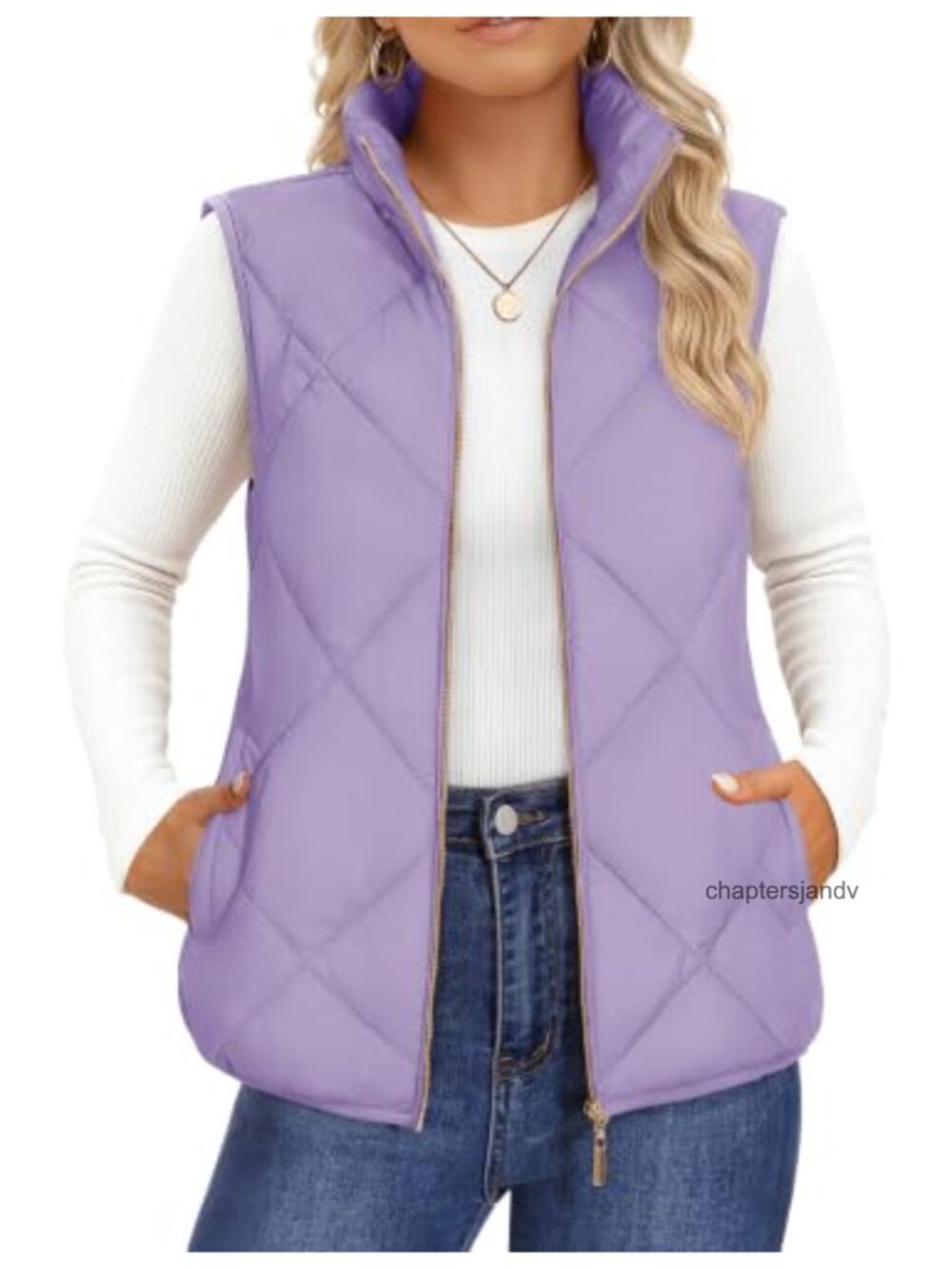 Women's Quilted Puffer Vest Stand Collar Zip Padded Gilet